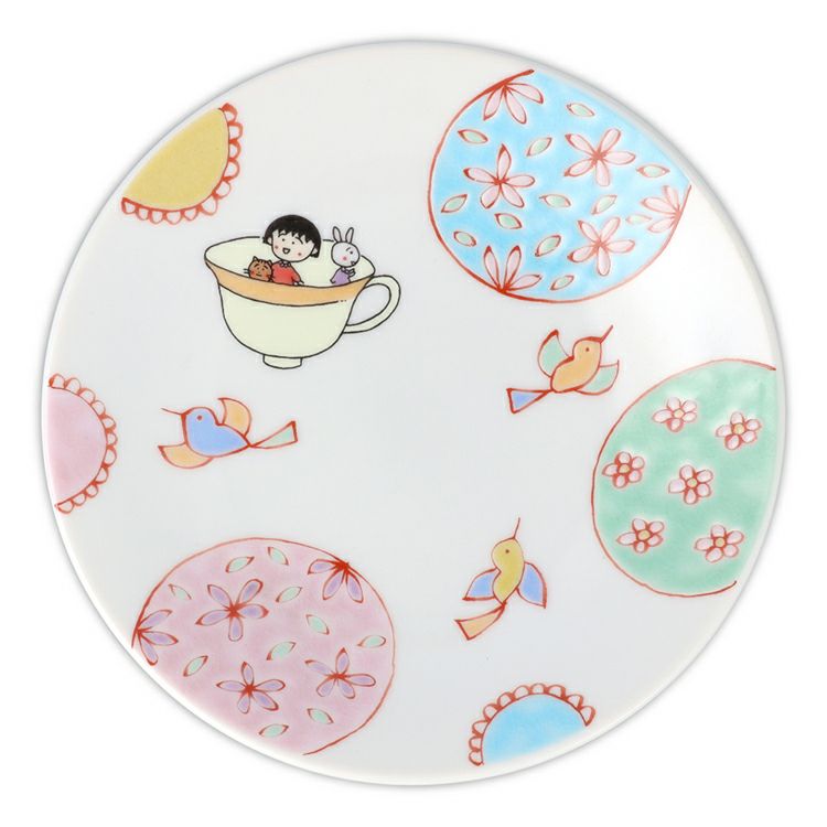 ちびまる子ちゃん】九谷焼小皿（花丸紋に鳥）TM-3 | まる子と